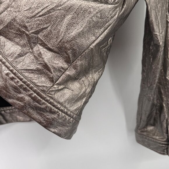 Erin London Womens faux leather metallic Jacket size medium Zip-Up pockets - Picture 16 of 16